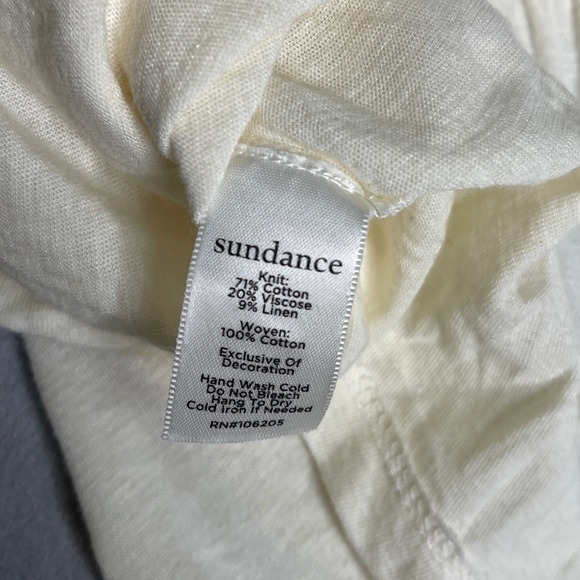 Sundance Cream Floral Embroidered Boho Peasant Blouse Lace Trim Cotton Linen - Picture 7 of 7